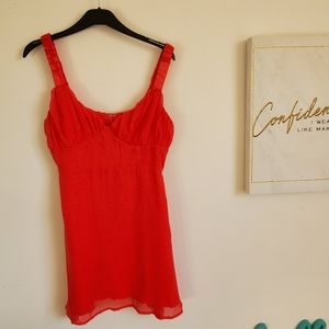 Blue blush red chiffon mini dress with pleated che